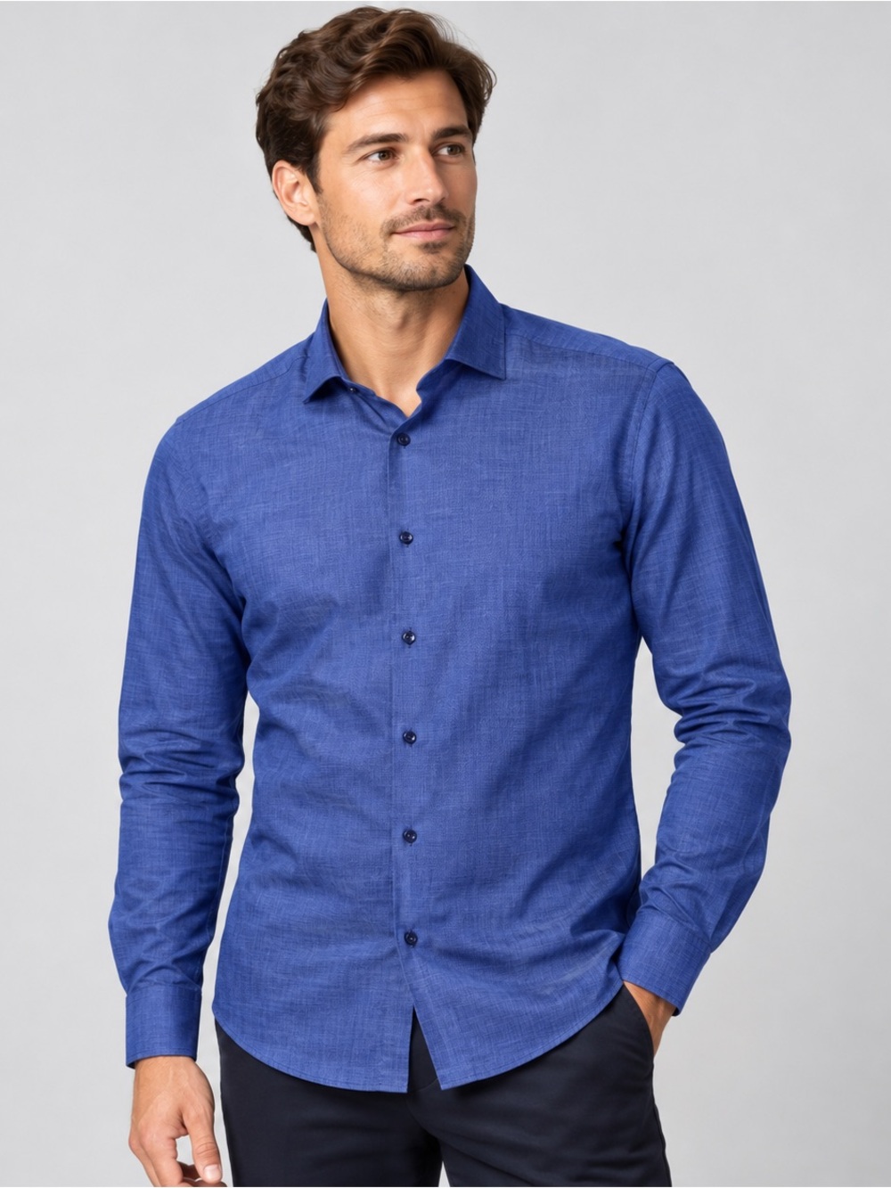 Hugo Boss Button Down Shirt Mens Size 39 15 1/2 Slim Fit Long SLeeve Blue Medium